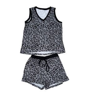 SHEIN leopard Print V-Neck Sleeveless Top & Shorts Set Size M Lounge Pajamas